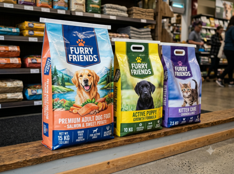 BOPP pinch bottom bags, pet food packaging bags, custom pet food bags